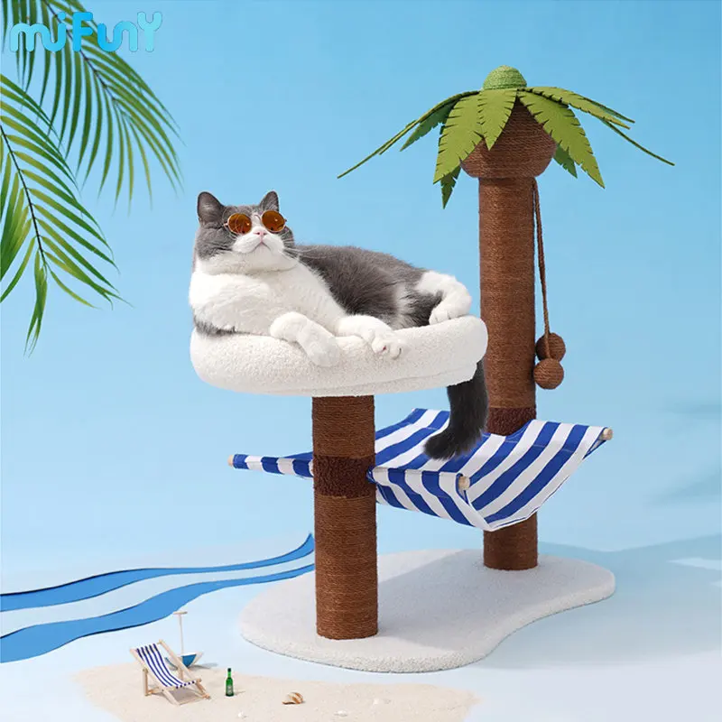 

MIFUNY Cat Scratching Posts Cats Climbing Frame Toys with Hammock and Mat Pet Coconut Tree Modelling Scratch Tower Cat Furniture