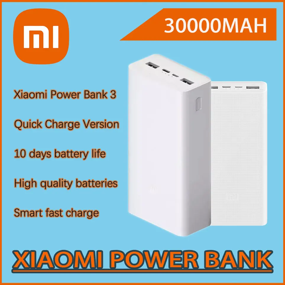 

30000mAh Xiaomi Power bank 3 PB3018ZM 3 USB Type C 18W Fast Charging Portable Mi Powerbank 30000mAh External Battery Poverbank