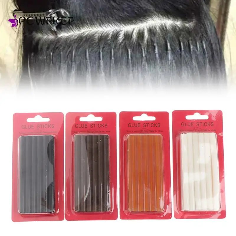 

12pcs Keratin Glue Sticks Fusion Glue Non Slip Bonds Hair Extensions Refill Tool