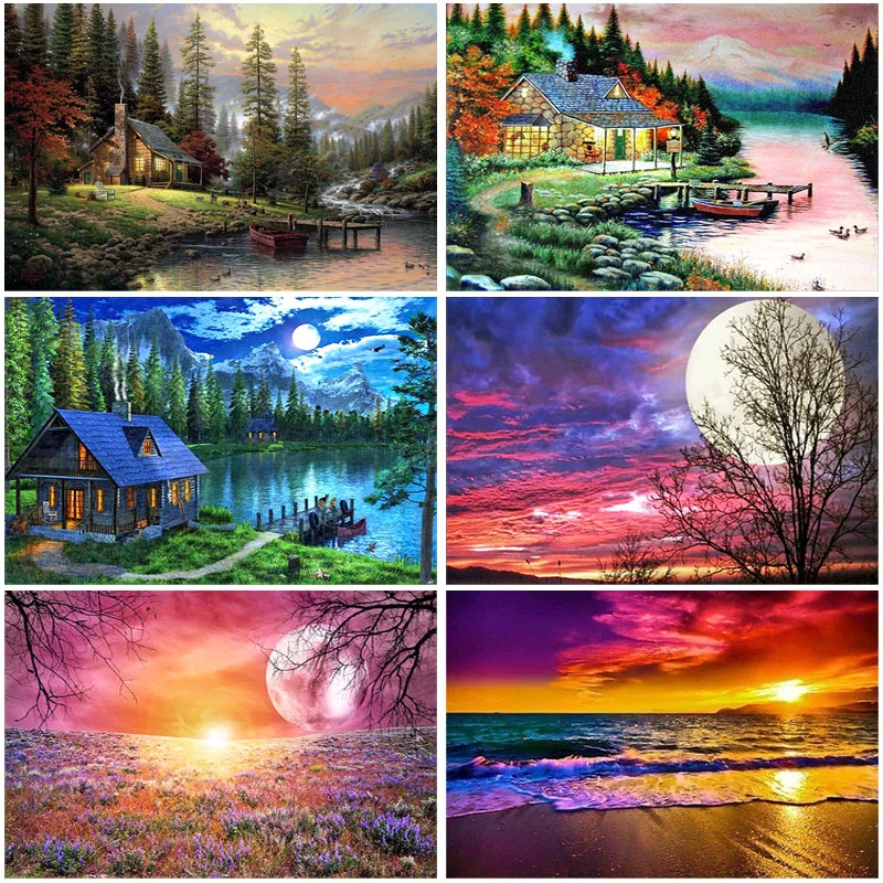 

DIY Landscape Embroidery 11CT Cross Stitch Kits Needlework Craft Set Printed Canvas Cotton Thread Home Decor Wall Art Gift