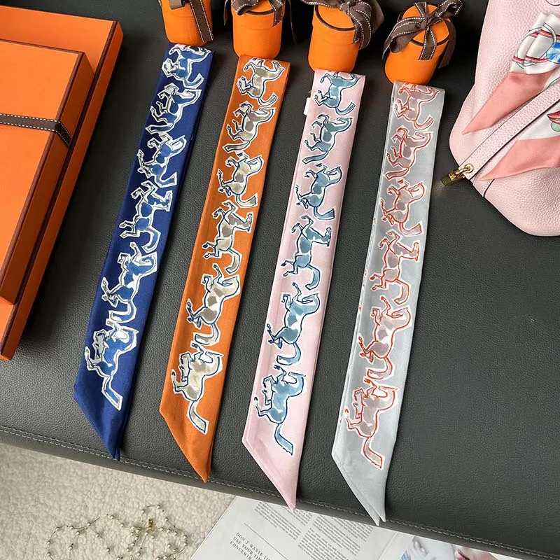 

Модный Узкий шарф из 100% чистого шелка, галстук, повязка на голову из саржевого переплетения, роскошный брендовый шейный платок из ленты, новые женские шарфы на шею