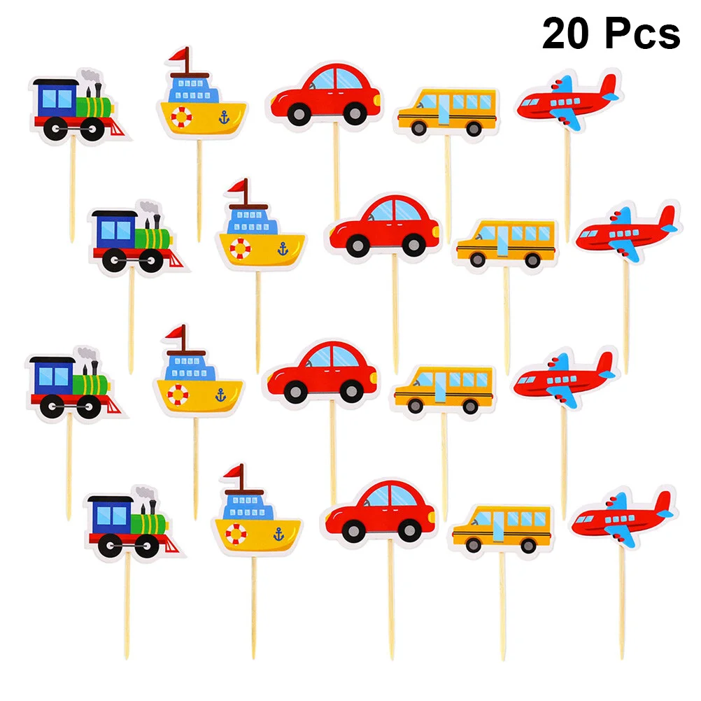 

20Pcs Transportation Cake Toppers Lovely Cartoon Car Cake Picks Fruit Picks Kids Birthday Party Favors