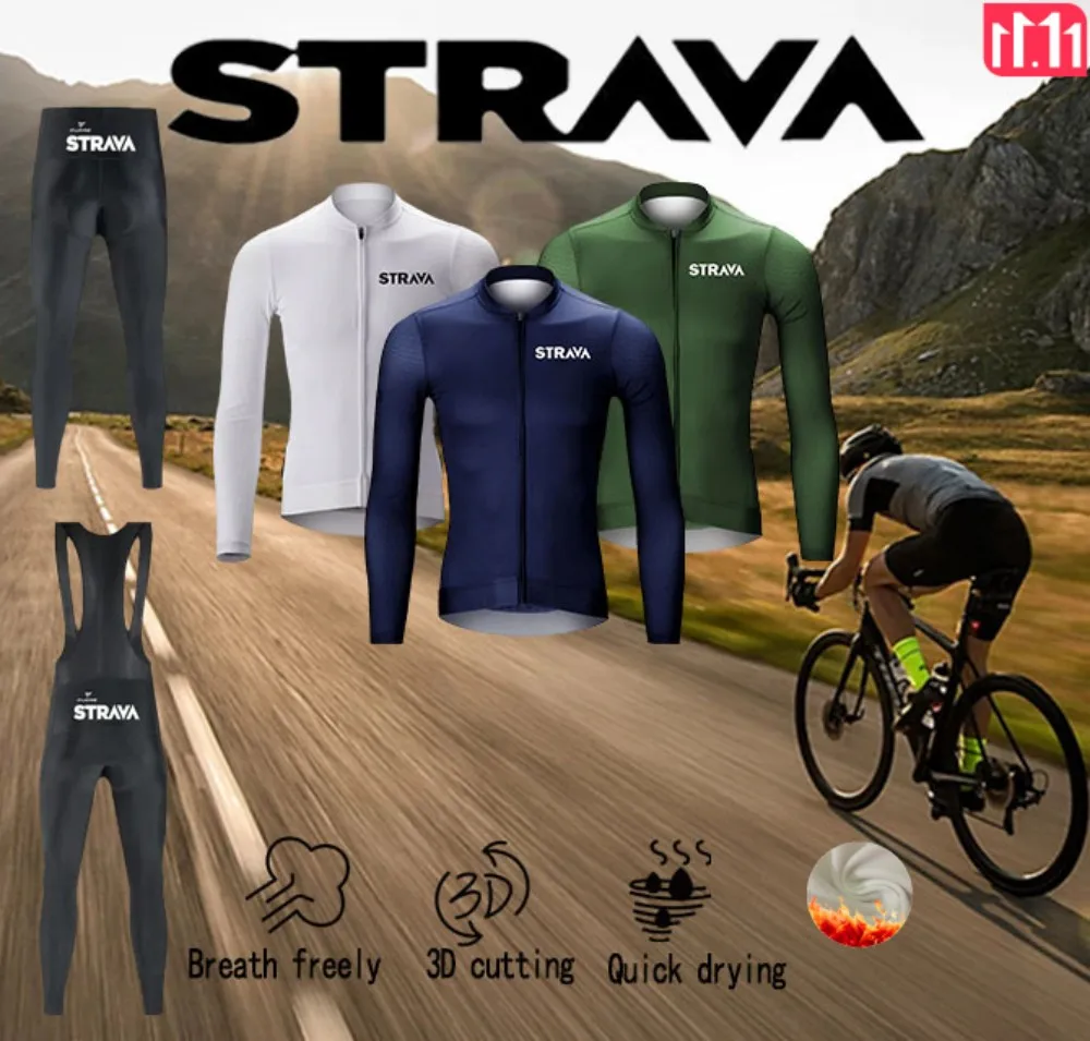 STRAVA Велоспорт Мужской зимний комбинезон с длинными рукавами Теплая велосипедная