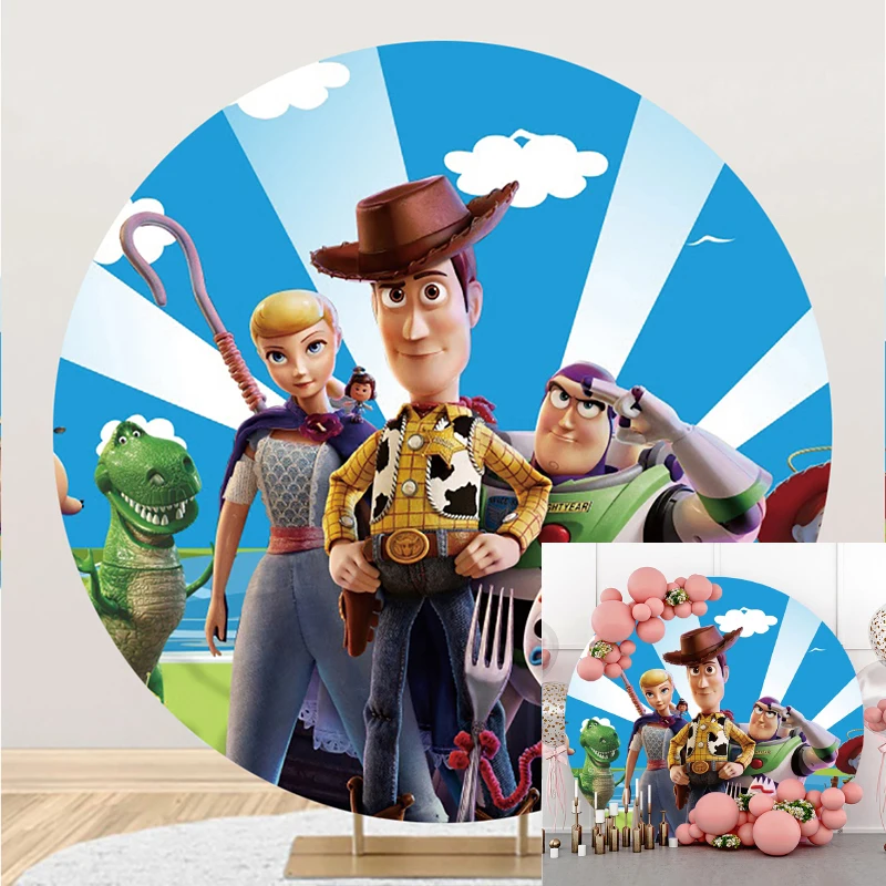 

Disney Toy Story Circle Background Woody Andy Jessie Birthday Party Decoration Banner Round Photography Backdrop Photo Studio