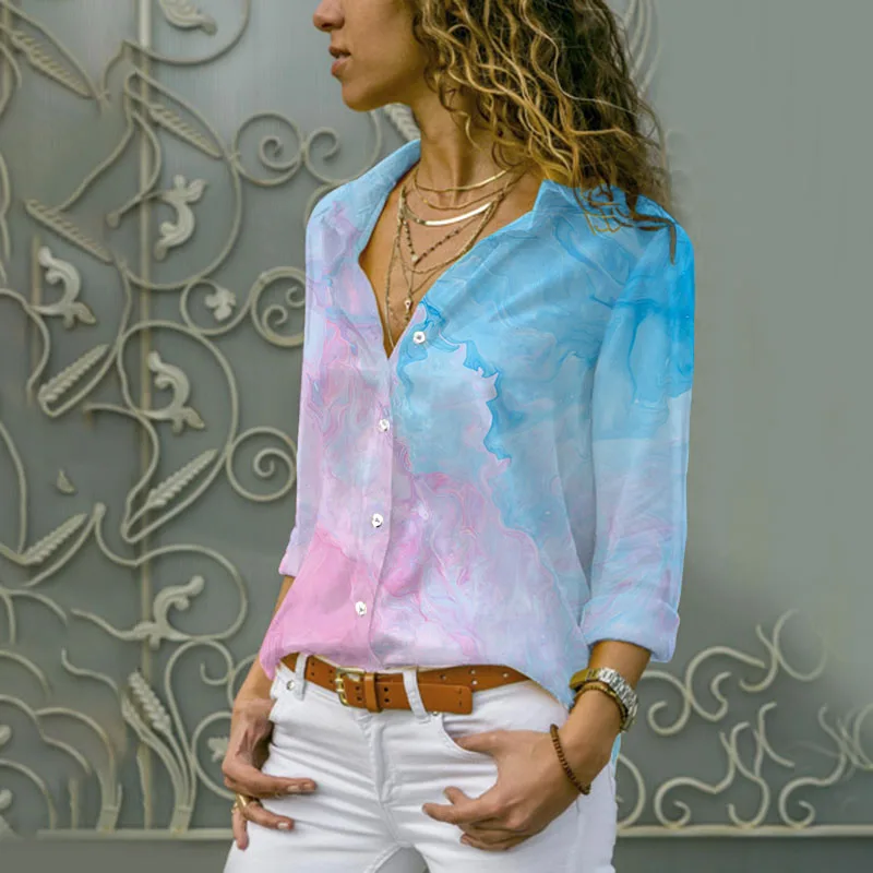 Женская винтажная рубашка на пуговицах Повседневная блузка большого размера с