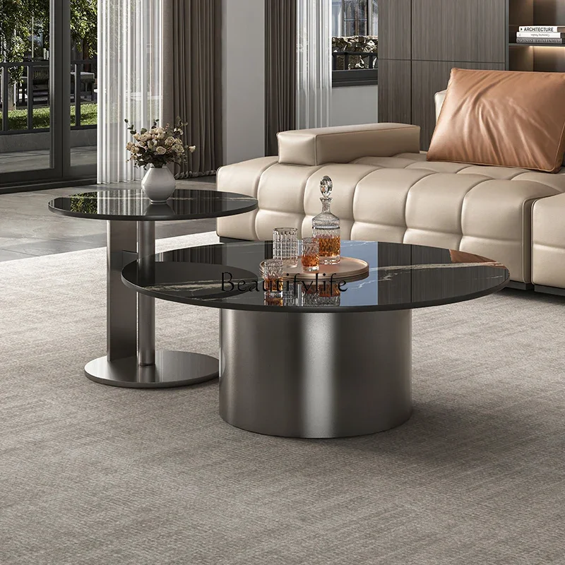 Итальянский минималистичный журнальный столик из каменной плиты круглый легкий