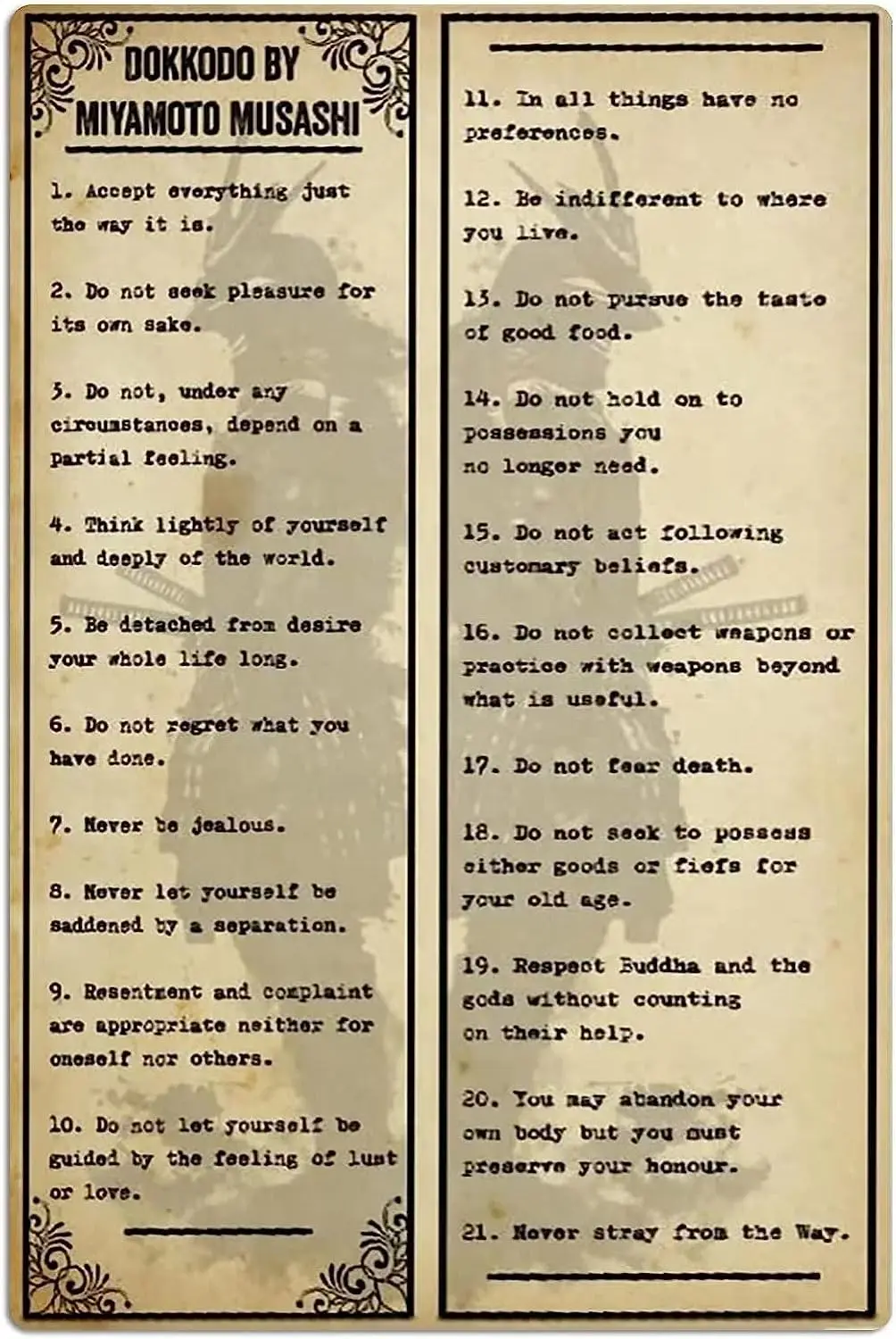 Dokkodo By Myamoto Musash Metal Tn Sgns Samura Prnt Плакаты nspratonal Цитаты Таблички Домашняя Комната Клуб