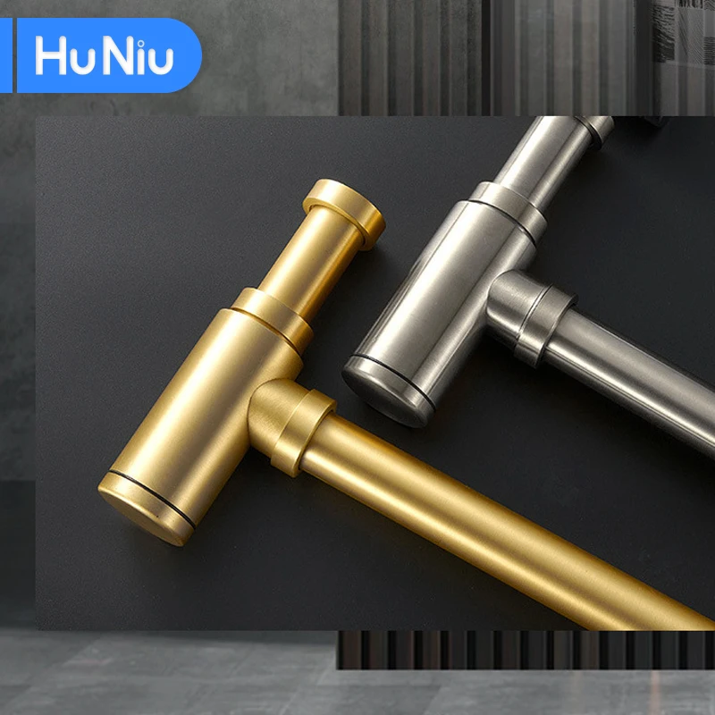 Фото Комплект круглых мусорных труб HuNiu с P-образным кончиком, нержавеющая сталь 304, сифон с регулируемой высотой, сантехническая трубка, бутылка для раковины, сантехническая ловушка №1