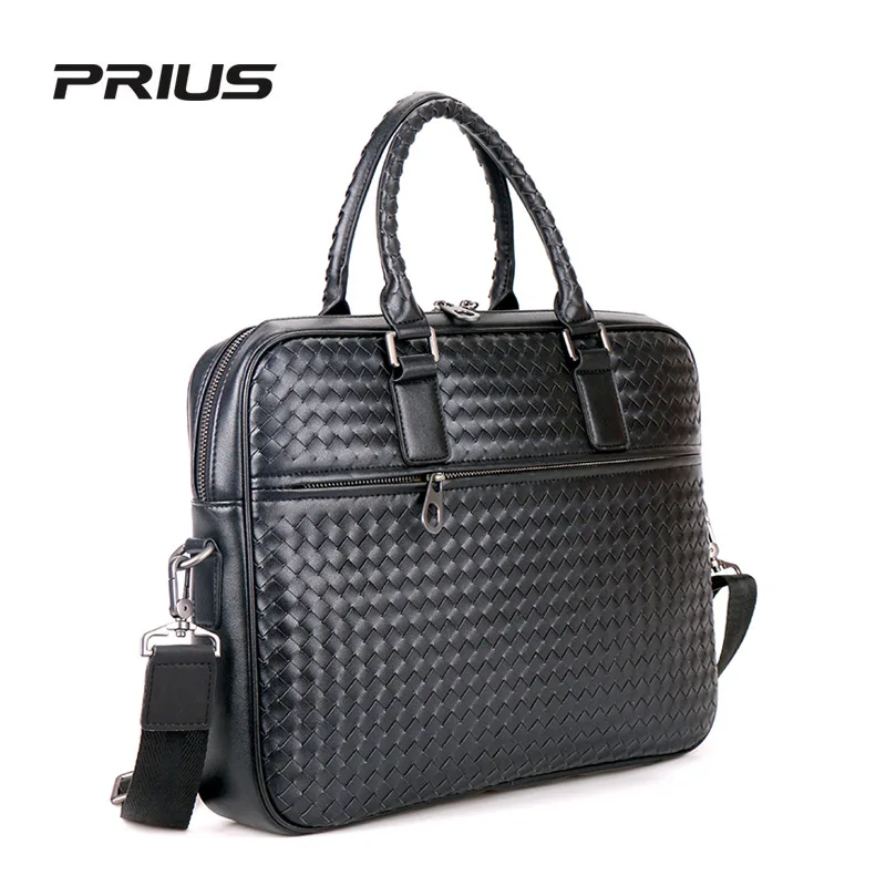 New Genuine Leather Handbag Cowhide Business Briefcase High Quality Luxury Commercial Computer Messenger Woven Bags