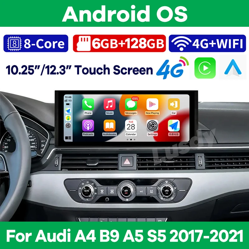 

Автомобильный мультимедийный плеер Android13, GPS-навигация для Audi A4 B9 A5 S5 2017-2021, автомобильное стерео радио, видео, аудио, CarPlay, сенсорный экран