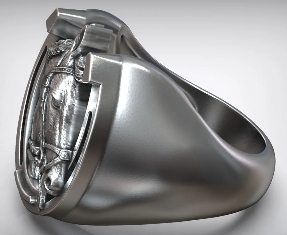 23 г 3D Lucky Horseshoe Horse Head Мужчины и папа Золотые кольца Индивидуальные из твердого