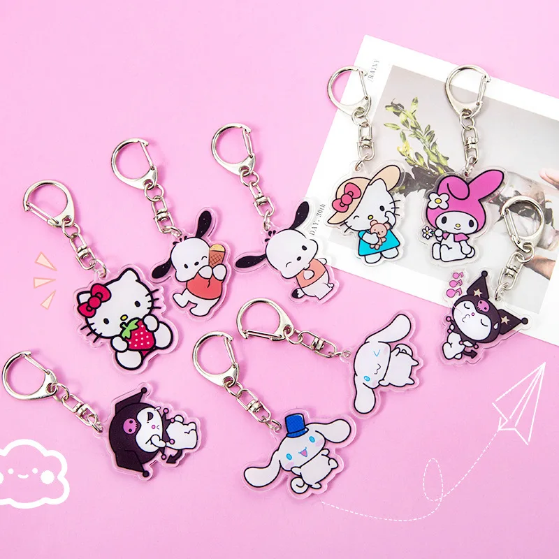 

Аниме периферийный брелок Hello Kitty Kuromi, школьный кошелек с подвеской, металлическая цепочка, кавайный декоративный кулон, подарок для ребенка на день рождения