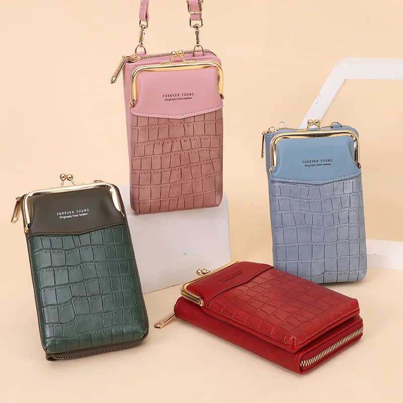 

Female Mobile Phone Bag Ladies Crocodile Pattern Stitching Shoulder Messenger Purse Zipper Large Capacity Women Crossbody Wallet