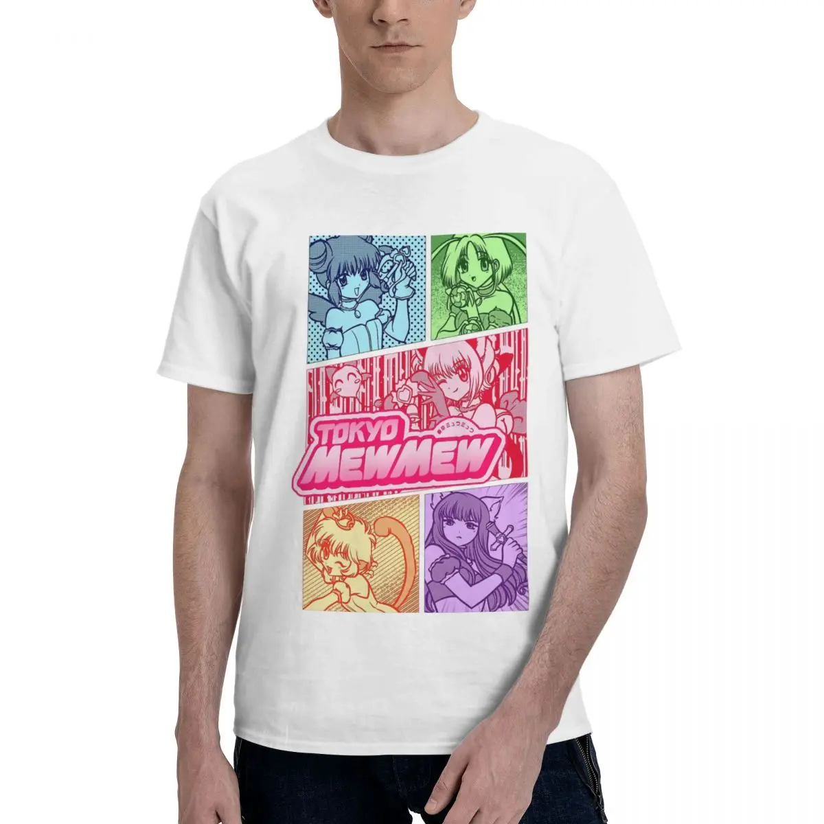 

Tokyo Mew Mew Anime For The Future Of The Earth Round Collar TShirt Pure Cotton Classic T Shirt Man's Clothes New Design