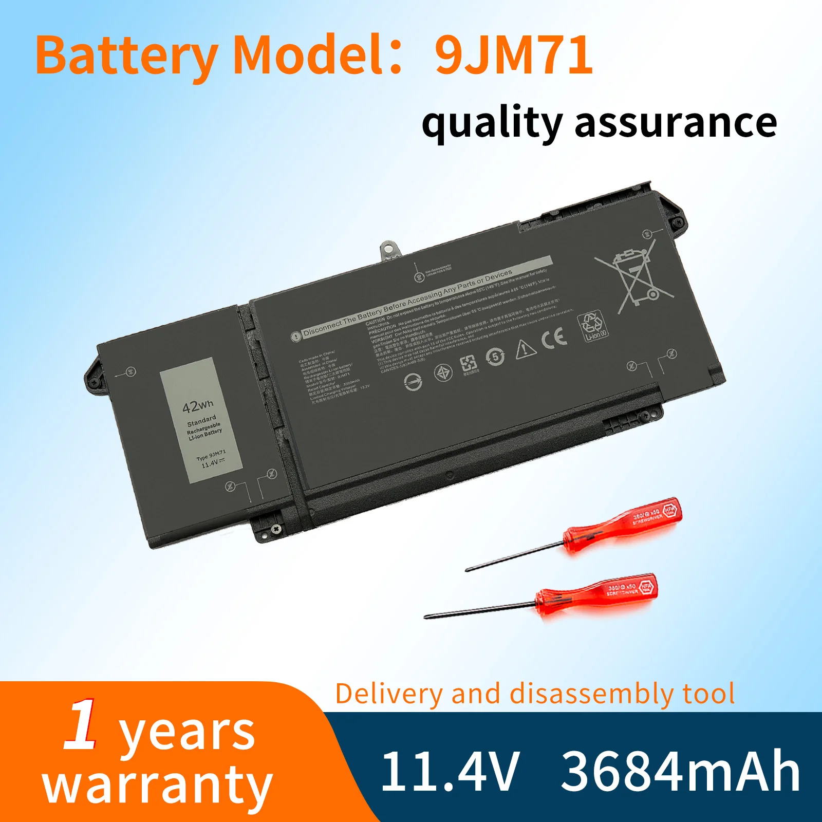 9JM71 Laptop Battery Replacement for Dell Latitude 13 5320 7320 14 7420 7520 2-in-1/7320 2-in-1/7420 2-in-1