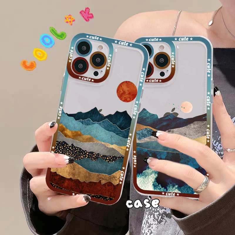 

Mountain Marble Moon Artistic aesthetics Phone Case for iPhone 11 12 13 Mini Pro Max 14 Pro Max Case shell