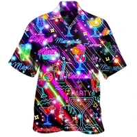 2022 hawaiian mens shirt one button shirt cartoon musical instrument pattern oversize 3d print short sleeve beach top camicias