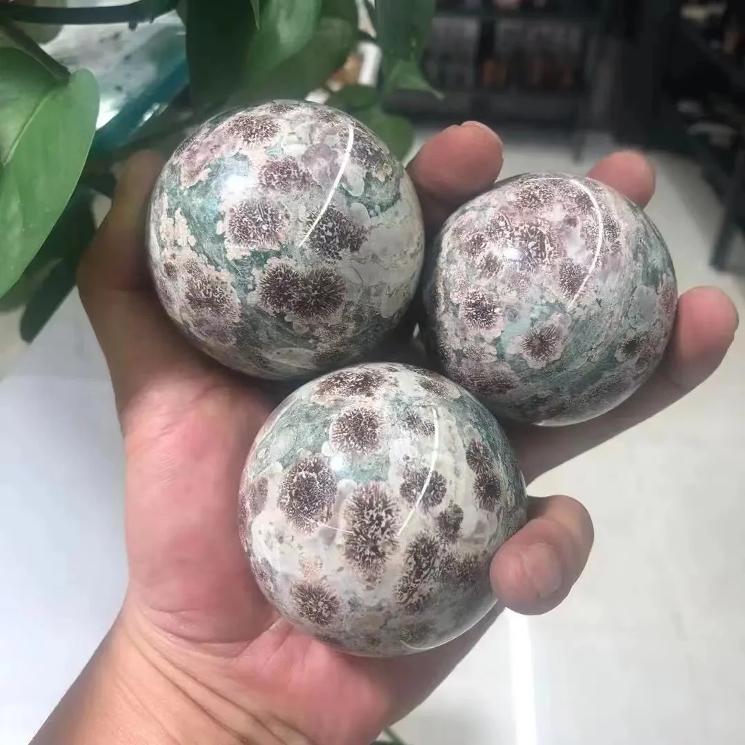

Wholesale Natural Crystal Ball Oriental Cherry Stone Polished Green Sakura Sphere 60MM-70MM for Home Decor 1pc