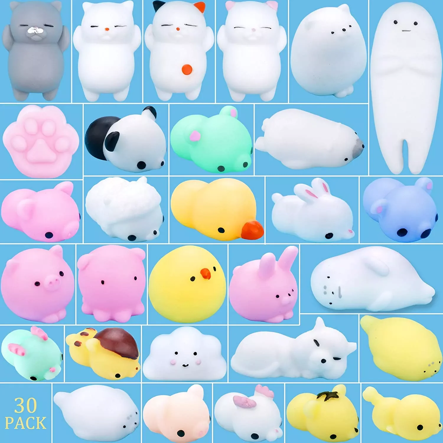 

30 Pcs Squishies Mochi Animals Stress Toys Mini Animal Squishy Stress Relief Animal Toys Squeeze Toys 100% Different Pattern