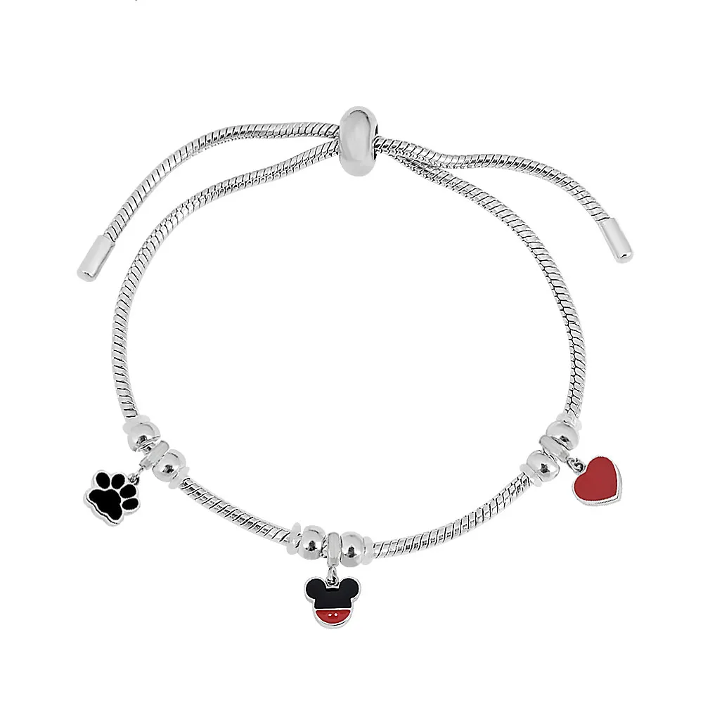 

High quality Design Stainless Steel Adjustable Bracelet Silver Color Snake Chain Bangle for Women Girl Mickey Beads Jewelry