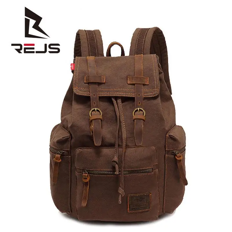 

REJS Vintage Canvas Backpack Men Retro Rucksack 14 Inch Laptop Backpack School Backpack Business Expandable Travel Bag Mochilas