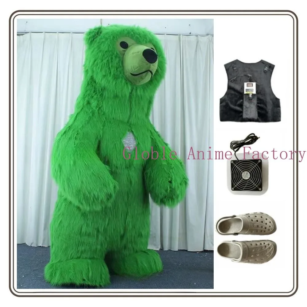 Inflatable Green Colour Polar Bear Costume Mascot Halloween Party Black Furry Cosplay Suit 2m 3m Giant Plush Bear Costume Adult