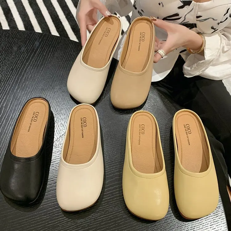 

Female Shoes Loafers Ladies' Slippers Platform Cover Toe Shallow 2022 Flat Fabric PU Rubber Slides Basic Shoes Woman 2022 Cover