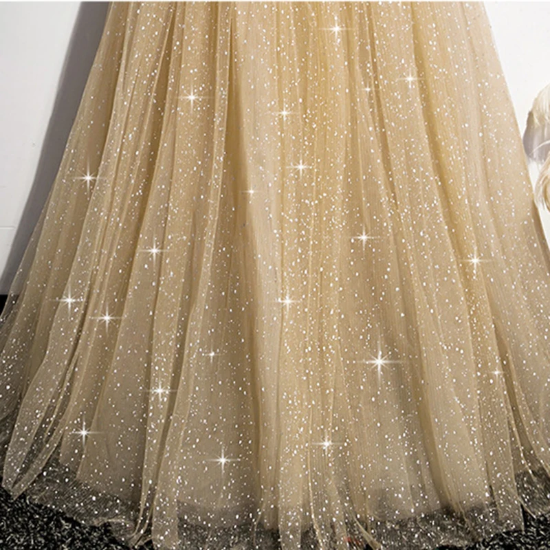 2023 New Golden Evening Gown Women's Banquet Temperament Evening Party Princess Puffy Skirt Long Dress Evening Gown