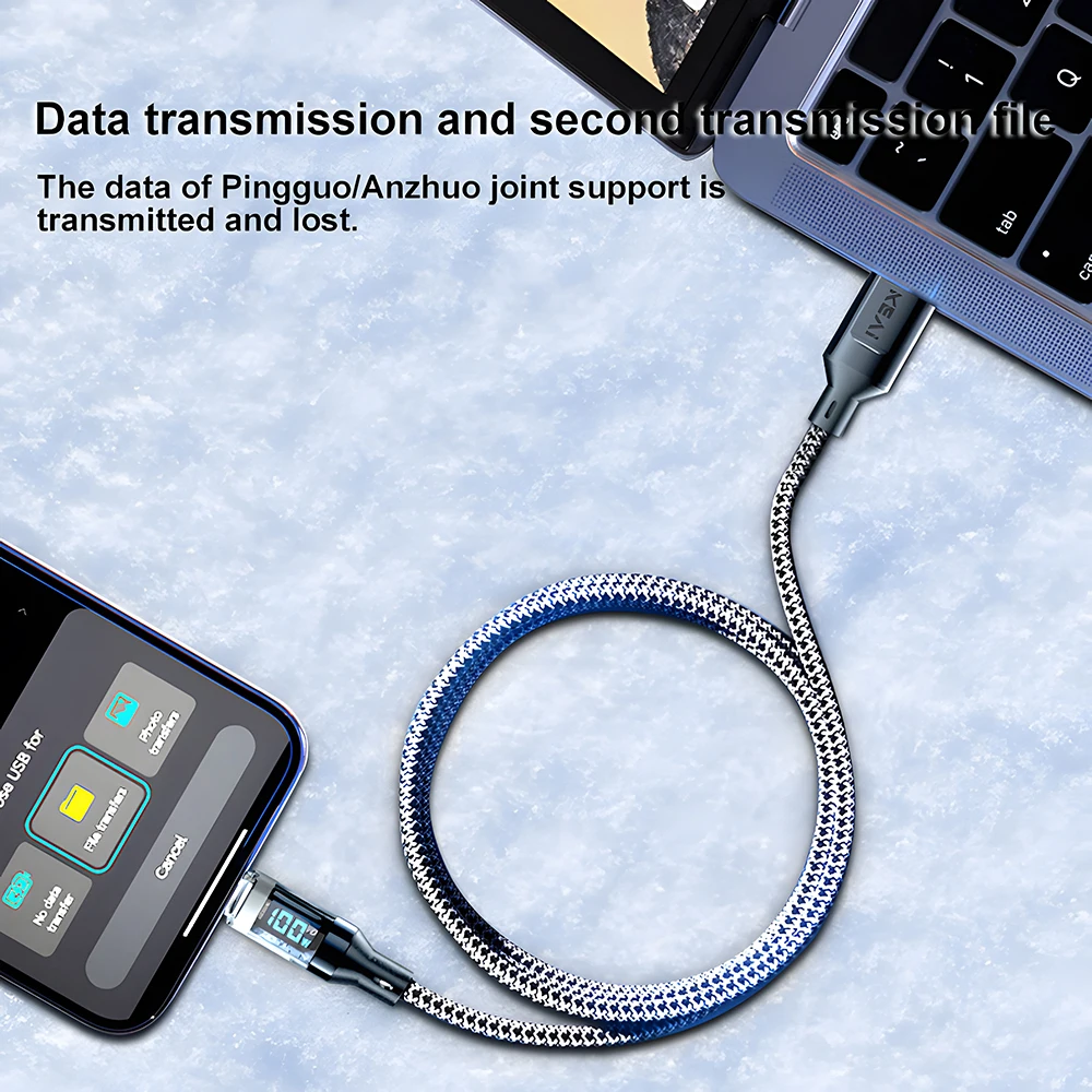 Фото Кабель для быстрой зарядки USB Type-C мощностью 100 Вт, кабель для зарядки телефона с интеллектуальным цифровым дисплеем, для Samsung Xiaomi Redmi OnePlus №4