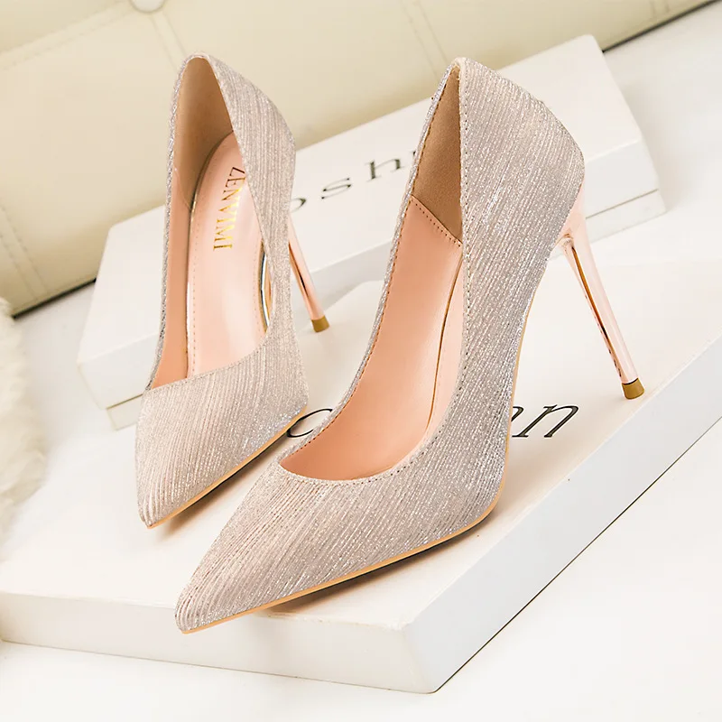 

Sequined Women's Pumps Bling Slip On High Heels Women High-heeled Party Shoes Pointed Toe Bride Wedding Shoes New Stilettos 2022