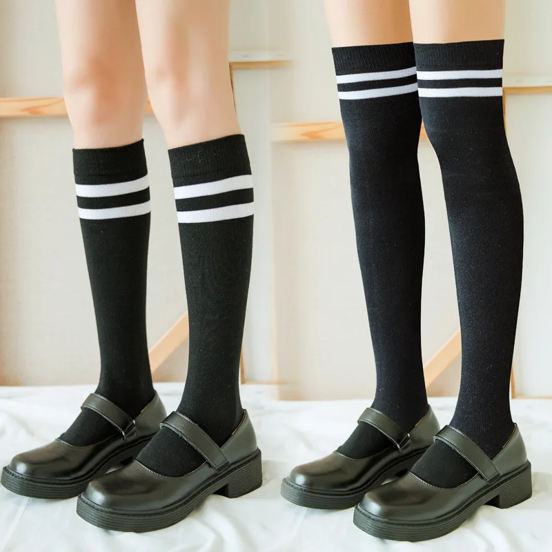 

Long Winter Socks Womens Striped Stockings Warm Ladies Girls Black White Over Above Knee Socks Stockings Japanese Style 2022 New