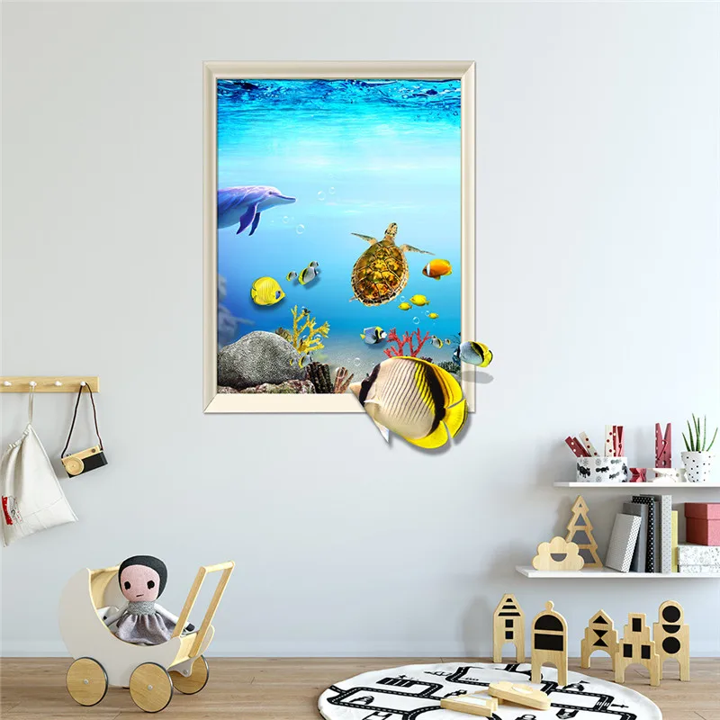 3D Wall Decals Beach Sea Turtles Animals Fauna Turtle Vinyl Decal Sticker Home Decor Design Bathroom Living Room Decoration DIY | Дом и сад