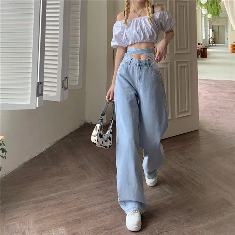 

Woman Jeans High Waist Clothes Wide Leg Denim Clothing Blue Streetwear Vintage Quality 2022 Fashion Harajuku Straight Pants