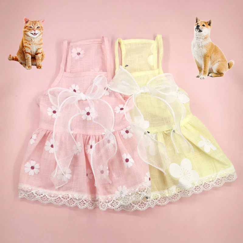 

Pet Sling Skirt Bowknot Lovely Dog Skirt Pet Clothes Summer Cool Breathable Cat Dog Dress Clothing For Small Medium Dogs
