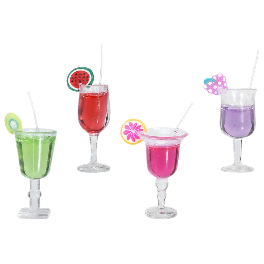 

4 Pcs Dollhouse Cocktail Decoration Mini Toy Pretend Fake Prop Simulation Beverage Model Drink Bottle Resin Cup Food