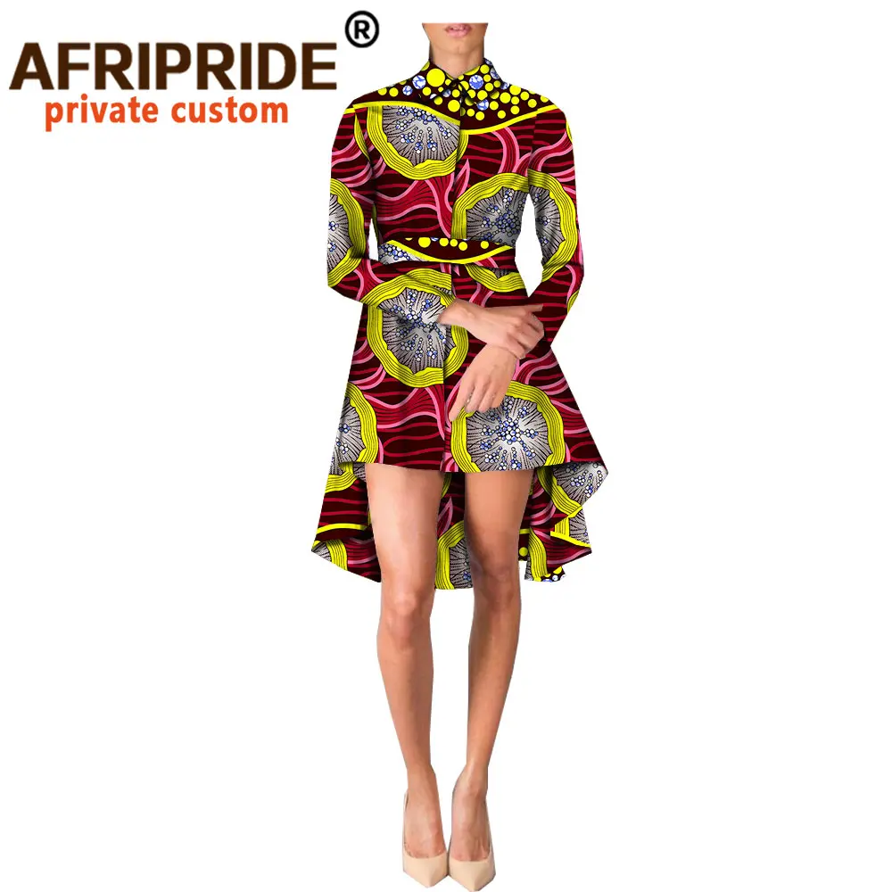 African Print Dresses for Women Long Sleeve Slim Fit Mini Dress Sexy Party with Belt Casual Pure Cotton Ankara Attire A1825038