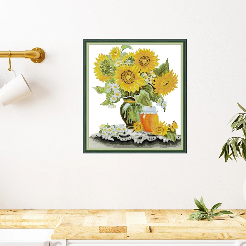 Набор для вышивки крестиком Joy Sunday с цветочным рисунком из текстиля и ткани