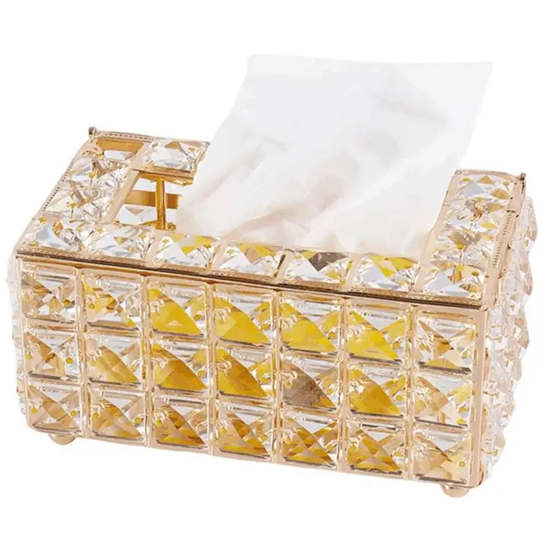 

Modern Crystal Tissue Box Holder Home Living Room Tea Table Drawer Royal Square Case Decoration Napkin Holder Household Storage