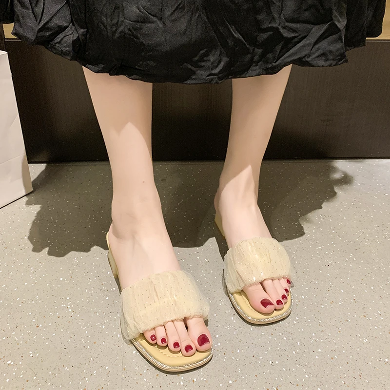 

Loafers Shoes Woman's Slippers Low Square heel Med Luxury Slides 2022 Block Summer Designer Soft Rubber Hoof Heels PU Square hee