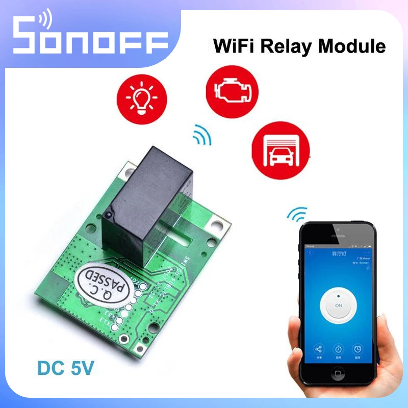Релейный модуль SONOFF RE5V1C, переключатель с Wi-Fi, умный переключатель, 5 в постоянного тока, беспроводные переключатели, режимы работы с автоблокировкой, управление через приложение, Голосовое управление LAN