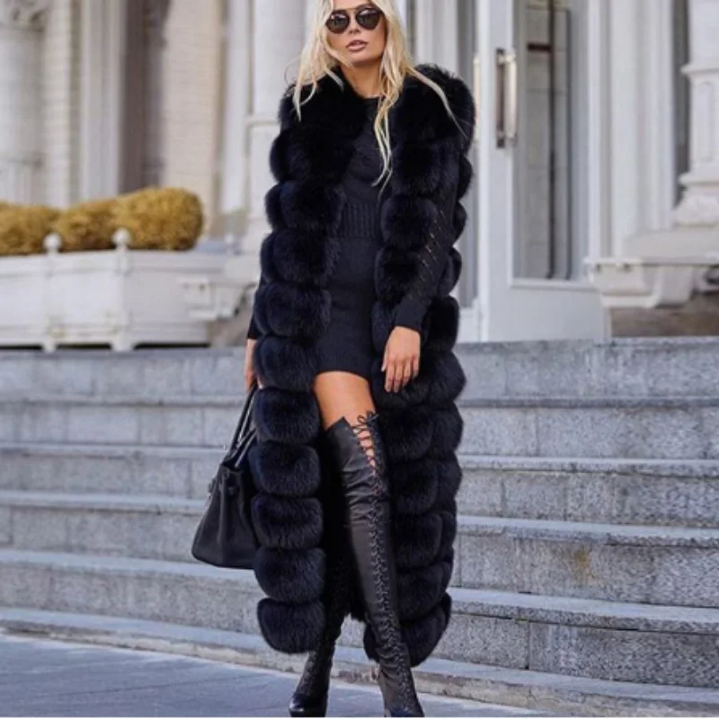 Lengthening Real Fox Fur Vest Natural Fur Coat For Jacket Female Coats Vest Waistcoat Long Fur Coats Real Fur  Fox Vest Jacket