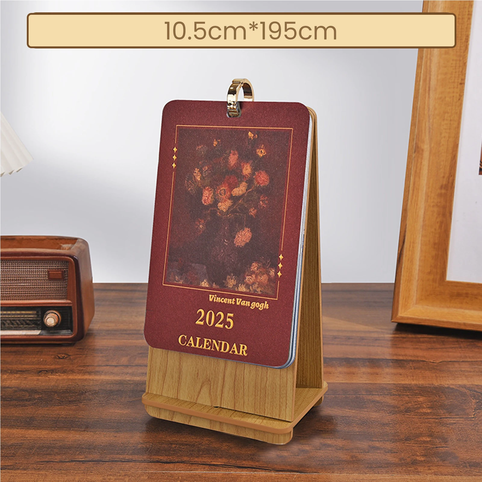

Настольный календарь в стиле ретро на 2025 год, простые настольные украшения, деревянный флип-месячный календарь, офисные принадлежности, мини-календарь с бронзовой живописью