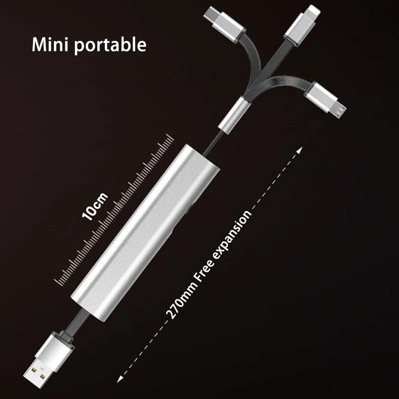 Короткий зарядный Usb-кабель все в одном для Huawei Samsung Oppo Vivo Xiaomi скрытый портативный