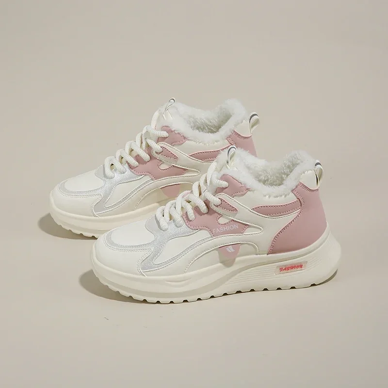 Женские зимние массивные кроссовки на меховой подкладке из искусственной кожи