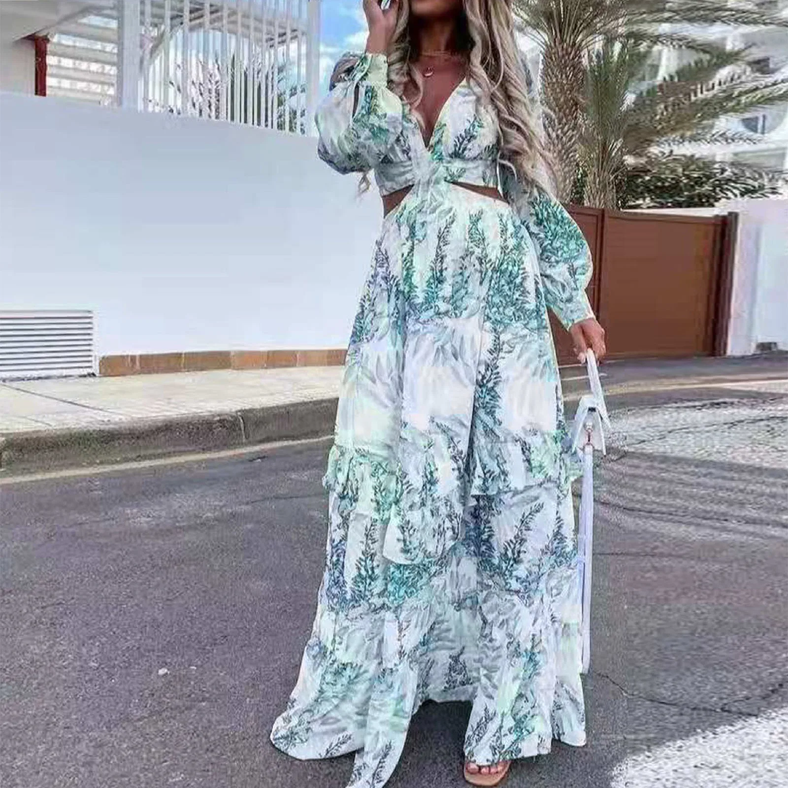 

Women's DressDeep VParty Beach Sexy Dress Sleeve Slit Dress
