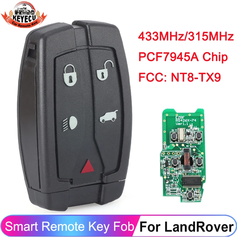 Llave remota inteligente de 5 botones, mando a distancia para Land Rover Freelander LR2, 433, 315, 2007, 2008, 2009, 2010, 2011, PCF7945A, NT8-TX9, 2012 MHz, 2013 MHz