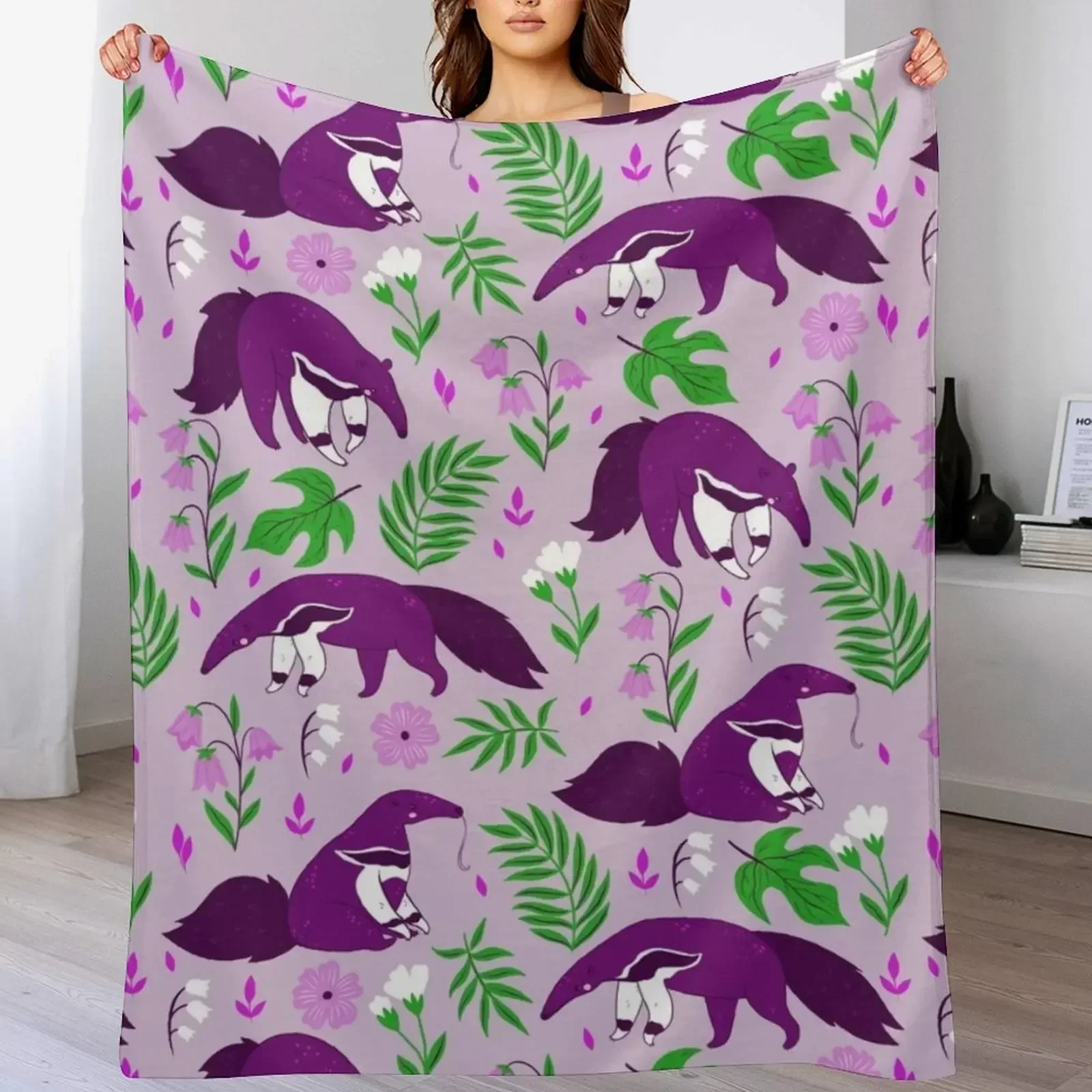 Милое одеяло anteater фиолетового цвета с цветочным принтом тяжелые плюшевые одеяла