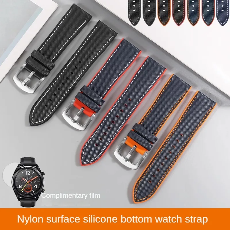 

Silicone Watch Strap Replacement GT3/2 Watch3 Honor Magic Series Flat Interface Nylon Face Rubber Bottom Watchband 20/22mm