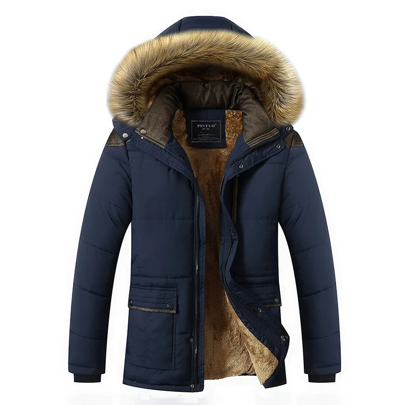 Men's Military Winter Fleece Fur Collar Hooded Men Thick Thermal Coat Winter Jacket Windproof Male Cargo Outwear Hooded Parkas