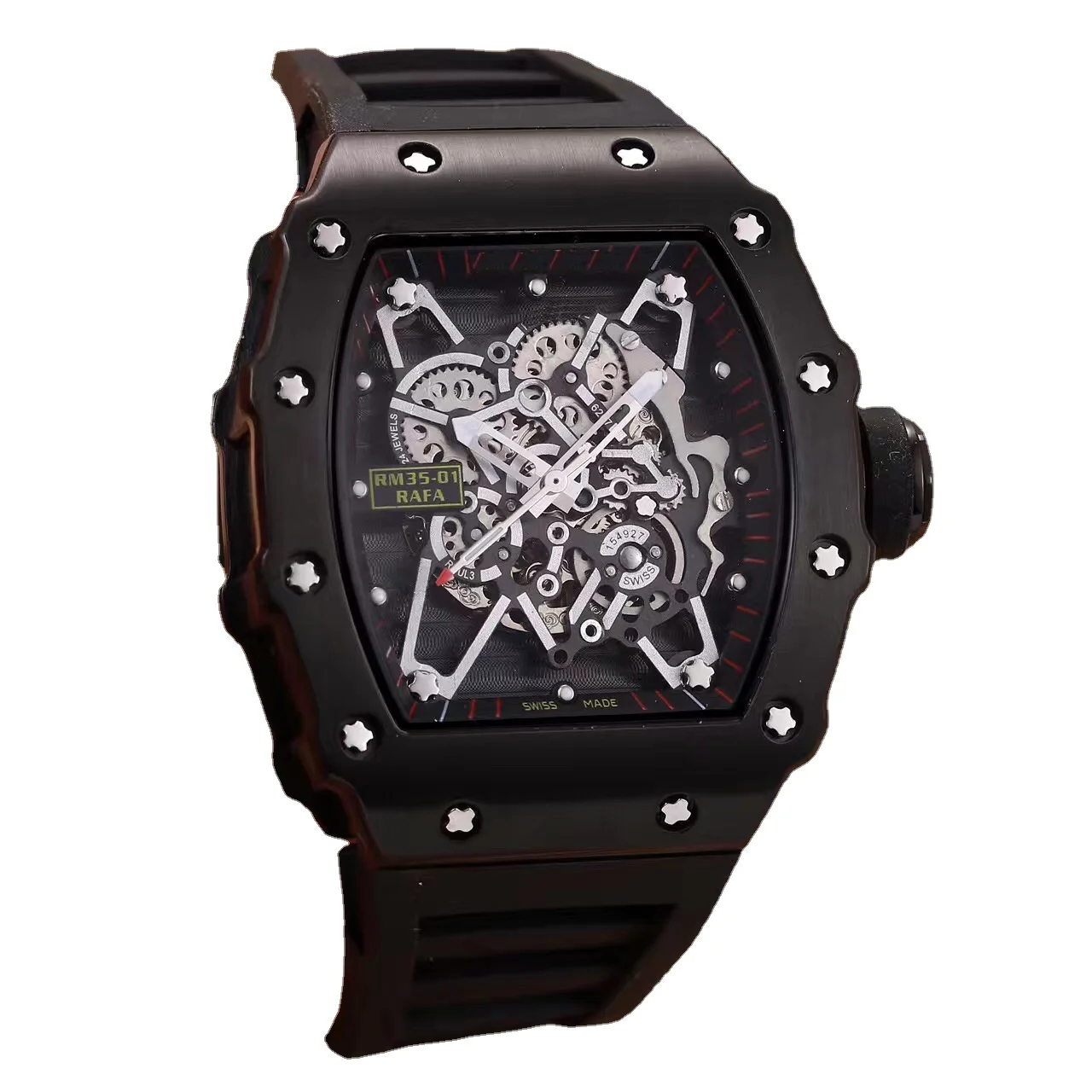 

Мужские резиновые автоматические механические черные часы Tourbillion